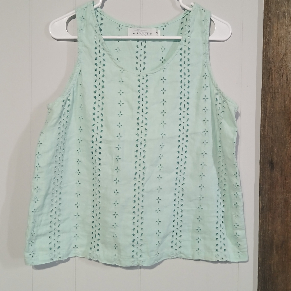 100% Linen Patterned Blouse Womens size M